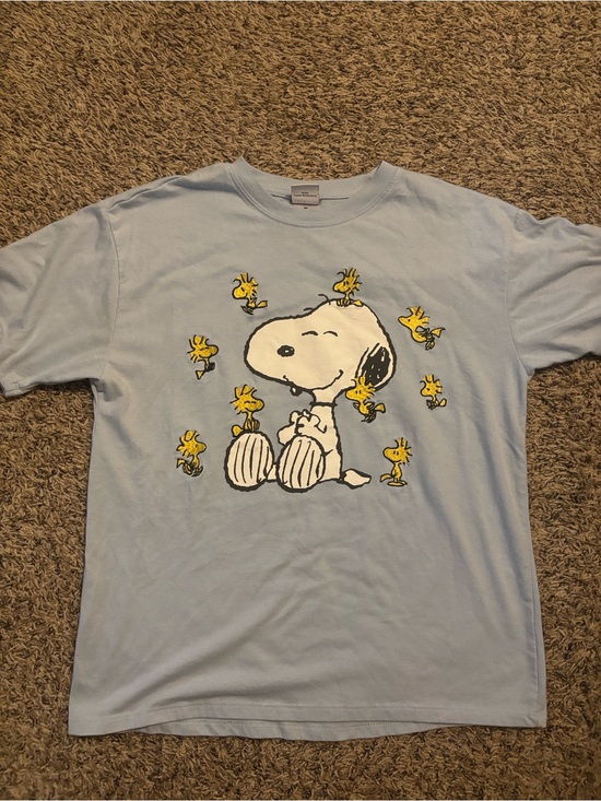 Peanuts Tops - Peanuts Light Blue Snoopy & Woodstock Short Sleeve Tee